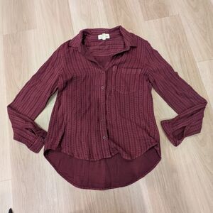 Cloth & Stone Anthropologie Burgandy Button Up Size S
